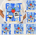 Personalized Grade Level Teacher Tee | Custom Teacher Name Shirt | Blue Gingham Pencil Bow Tee | Back to School Teacher Gift