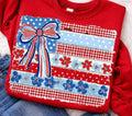 Patriotic Coquette American Flag Tee | Red White & Blue Bow Shirt | Vintage USA Graphic Tee
