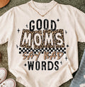 Good Moms Say Bad Words Graphic Tee | Funny Leopard Checkered Mom Shirt | Trendy Mama Tee