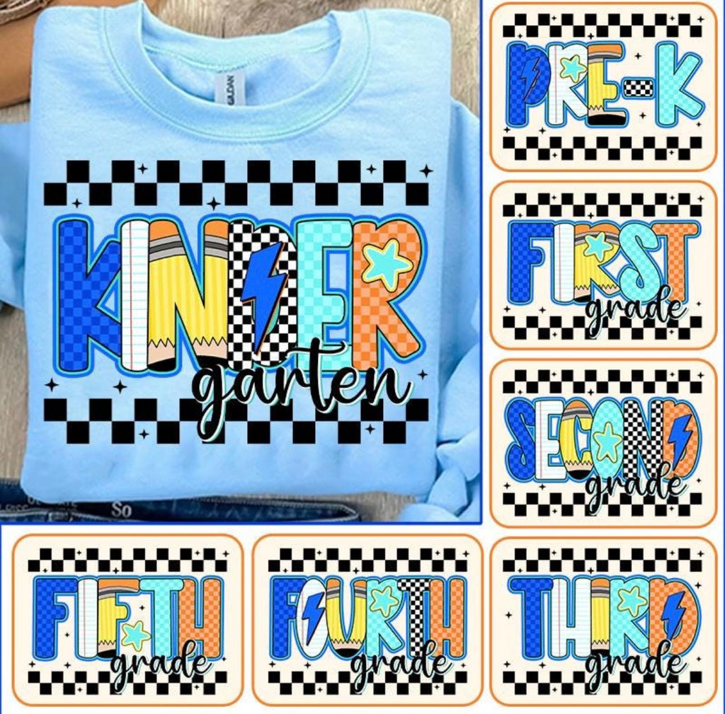 Checkered Grade Level Teacher Tee | Pre-K, Kindergarten, 1st–5th Grade Teacher Shirt