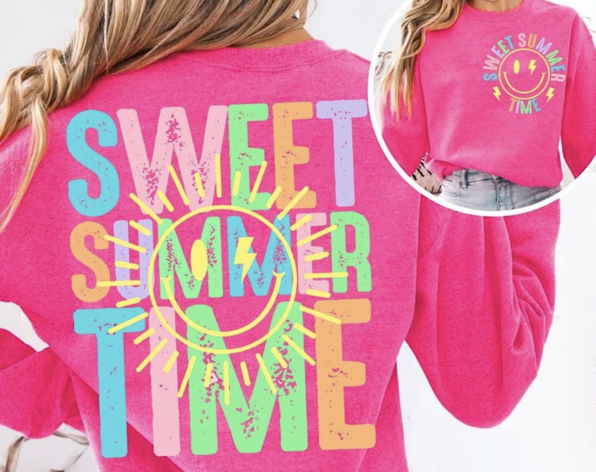 Sweet Summer Time Graphic Tee | Bright Retro Summer Shirt | Colorful Smiley Face Tee | Vacation & Beach Vibes