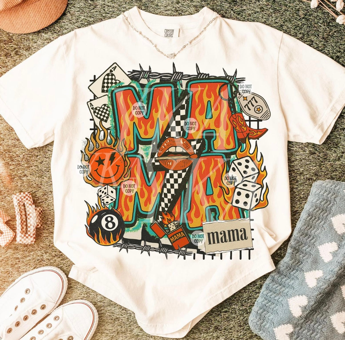 Retro Flame Mama Graphic Tee | Edgy Vintage Mom Shirt | Trendy Comfort Colors Mama Tee