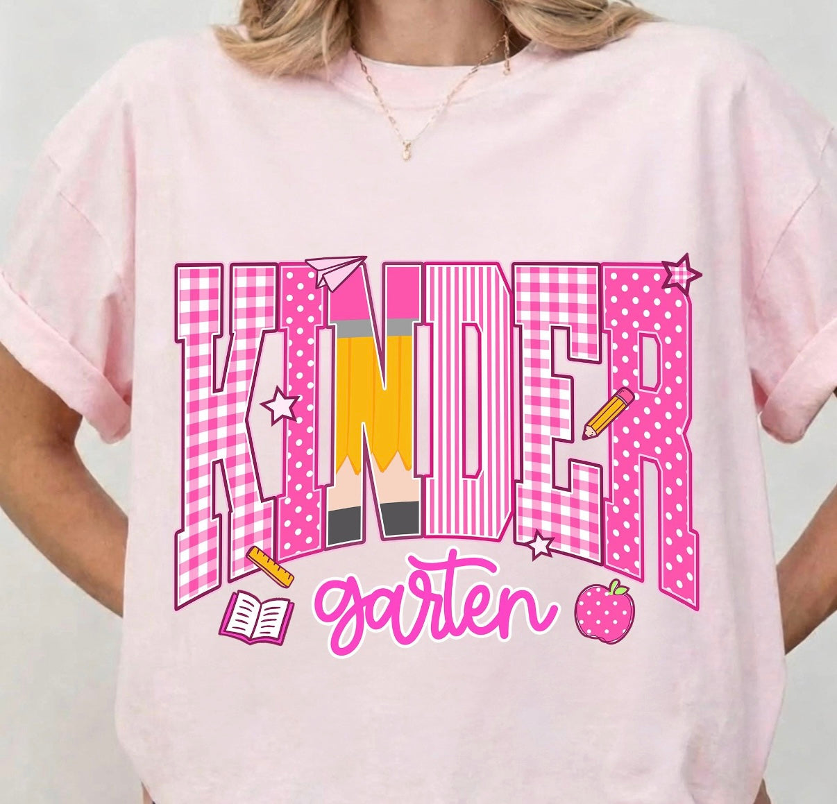 Pink Gingham Grade Level Teacher Tee | Pre-K, Kindergarten, 1st, 2nd, 3rd & 4th Grade Teacher Shirt