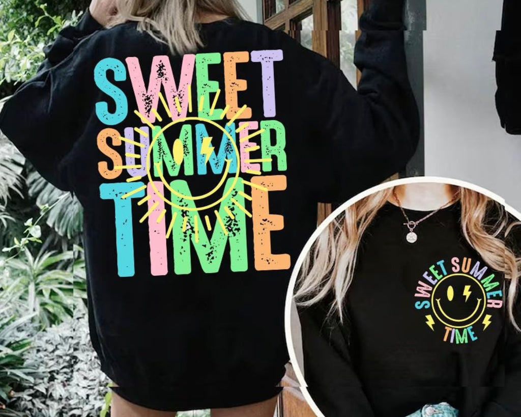 Sweet Summer Time Graphic Tee | Bright Retro Summer Shirt | Colorful Smiley Face Tee | Vacation & Beach Vibes