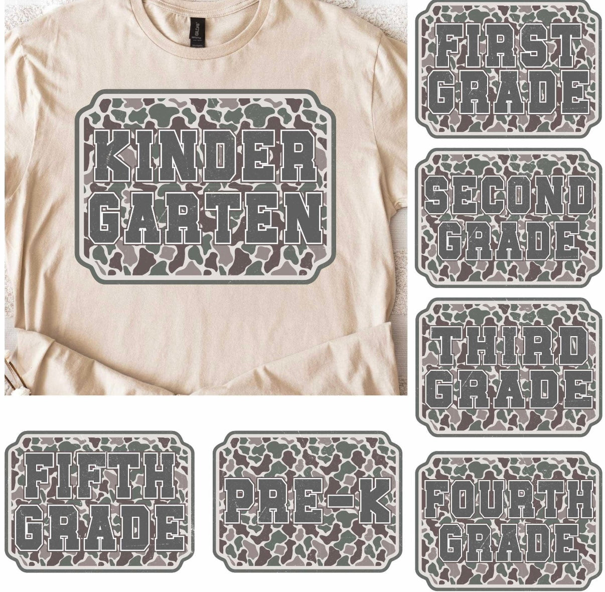 Gray Camo Grade Level Teacher Tee | Pre-K, Kindergarten, 1st–5th Grade Teacher Shirt