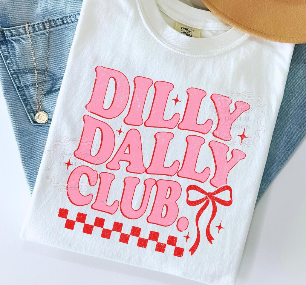 Dilly Dally Club Retro Graphic Tee | Coquette Bow Shirt | Trendy Western-Inspired Comfort Colors Tee