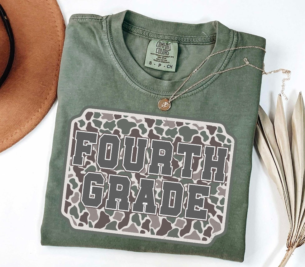 Gray Camo Grade Level Teacher Tee | Pre-K, Kindergarten, 1st–5th Grade Teacher Shirt