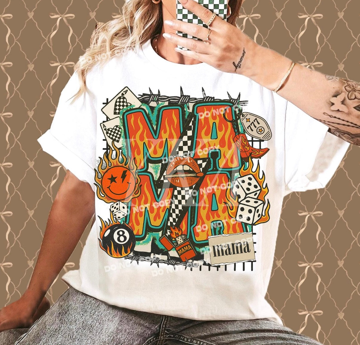 Retro Flame Mama Graphic Tee | Edgy Vintage Mom Shirt | Trendy Comfort Colors Mama Tee