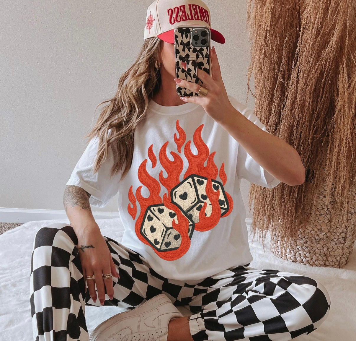Hot Luck Flaming Dice Graphic Tee | Retro Rockabilly Shirt | Edgy Vintage Casino Inspired Tee