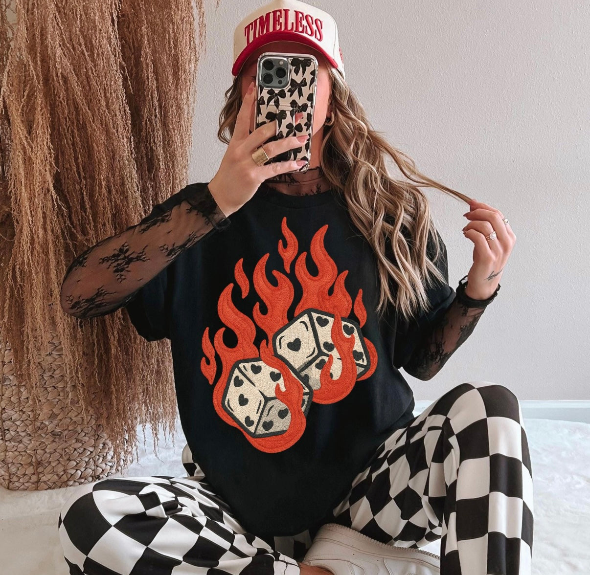 Hot Luck Flaming Dice Graphic Tee | Retro Rockabilly Shirt | Edgy Vintage Casino Inspired Tee