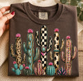 Western Desert Cactus Graphic Tee | Turquoise, Leopard & Checkered Boho Cowgirl Shirt | Comfort Colors Tee