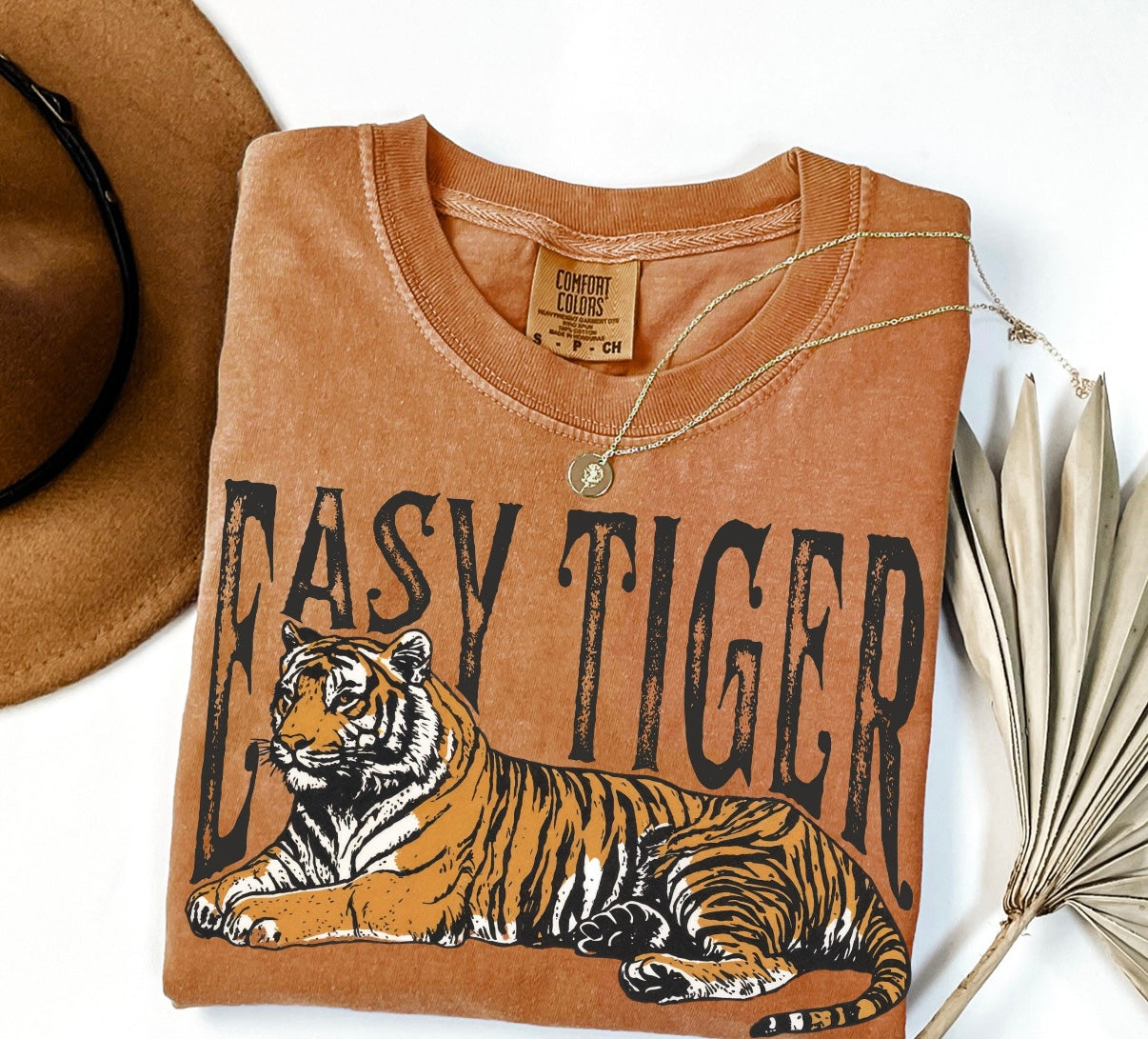 Easy Tiger Graphic Tee | Vintage Tiger Comfort Colors Shirt | Bold Animal Print Unisex Tee