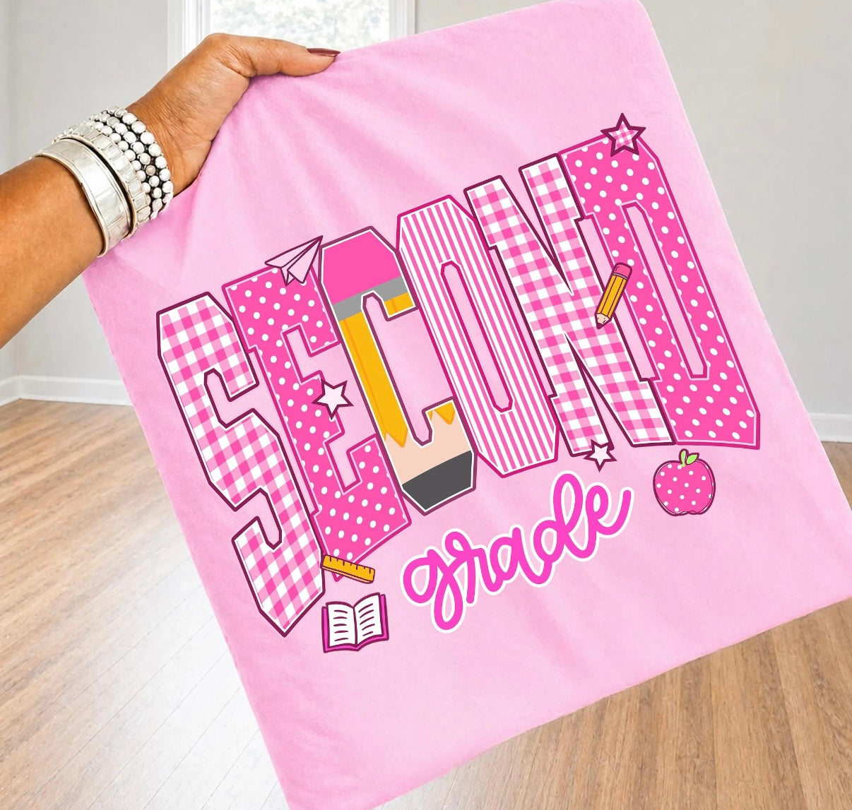 Pink Gingham Grade Level Teacher Tee | Pre-K, Kindergarten, 1st, 2nd, 3rd & 4th Grade Teacher Shirt