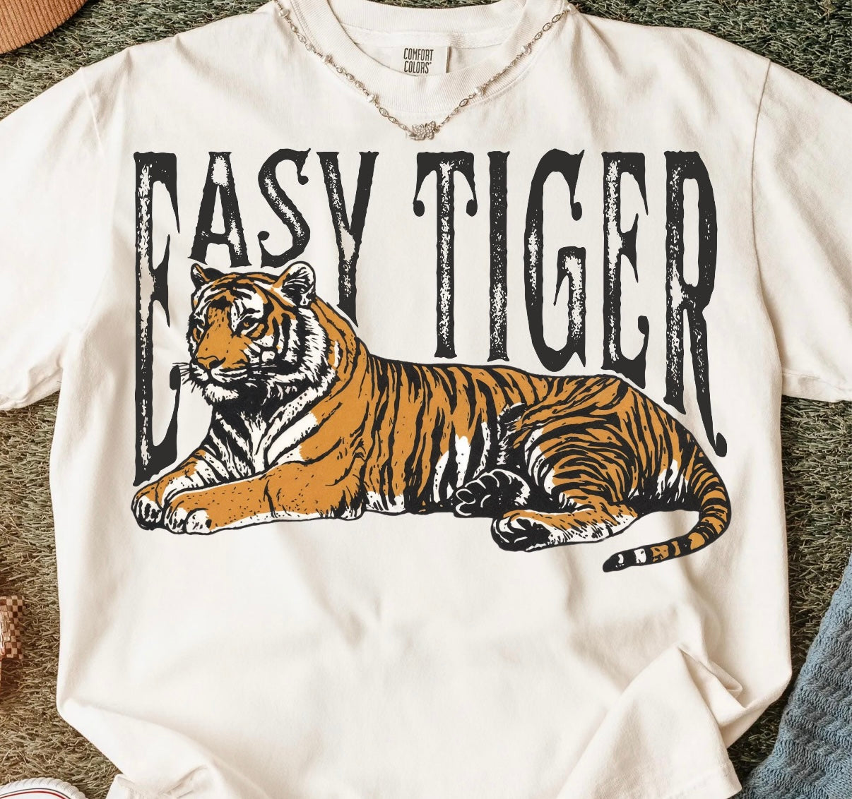 Easy Tiger Graphic Tee | Vintage Tiger Comfort Colors Shirt | Bold Animal Print Unisex Tee