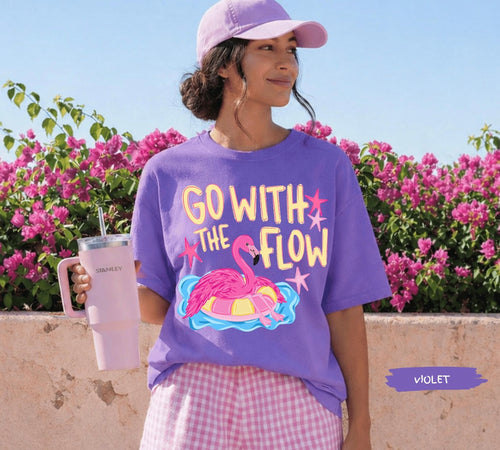 Go With the Flow Flamingo Graphic Tee | Fun Summer Comfort Colors Shirt | Beach, Pool & Vacation Vibes