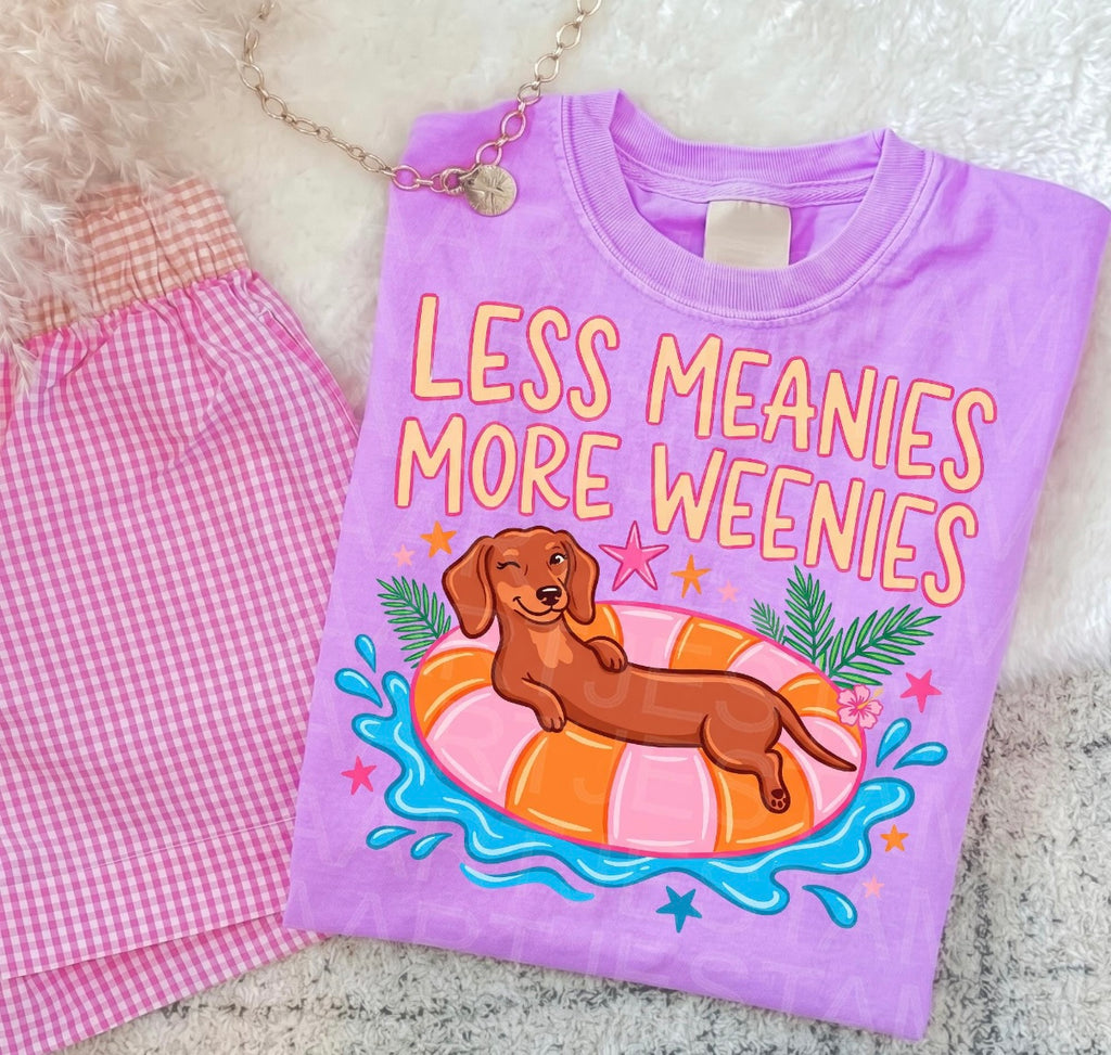 Less Meanies More Weenies Dachshund Summer Tee | Funny Wiener Dog Shirt | Dog Lover Graphic Tee