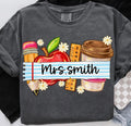 Personalized Teacher Name Graphic Tee | Custom Teacher Shirt | Back to School Teacher Gift | Apple & Coffee Comfort Colors Tee