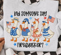 Did Someone Say Firecracker? Patriotic Goose 4th of July Tee | Funny Independence Day Shirt | Red, White & Blue Summer Graphic Tee