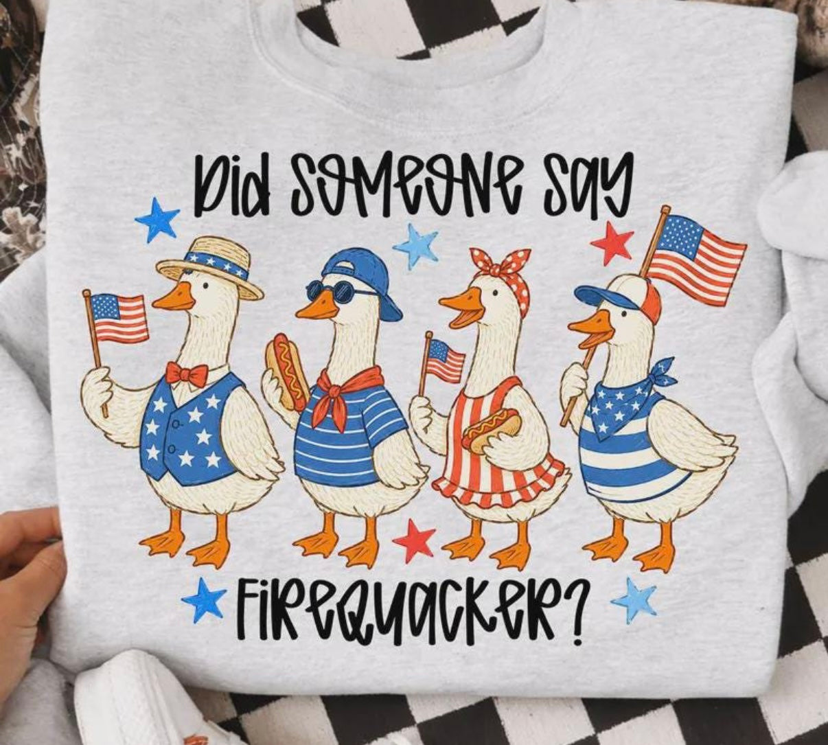 Did Someone Say Firecracker? Patriotic Goose 4th of July Tee | Funny Independence Day Shirt | Red, White & Blue Summer Graphic Tee