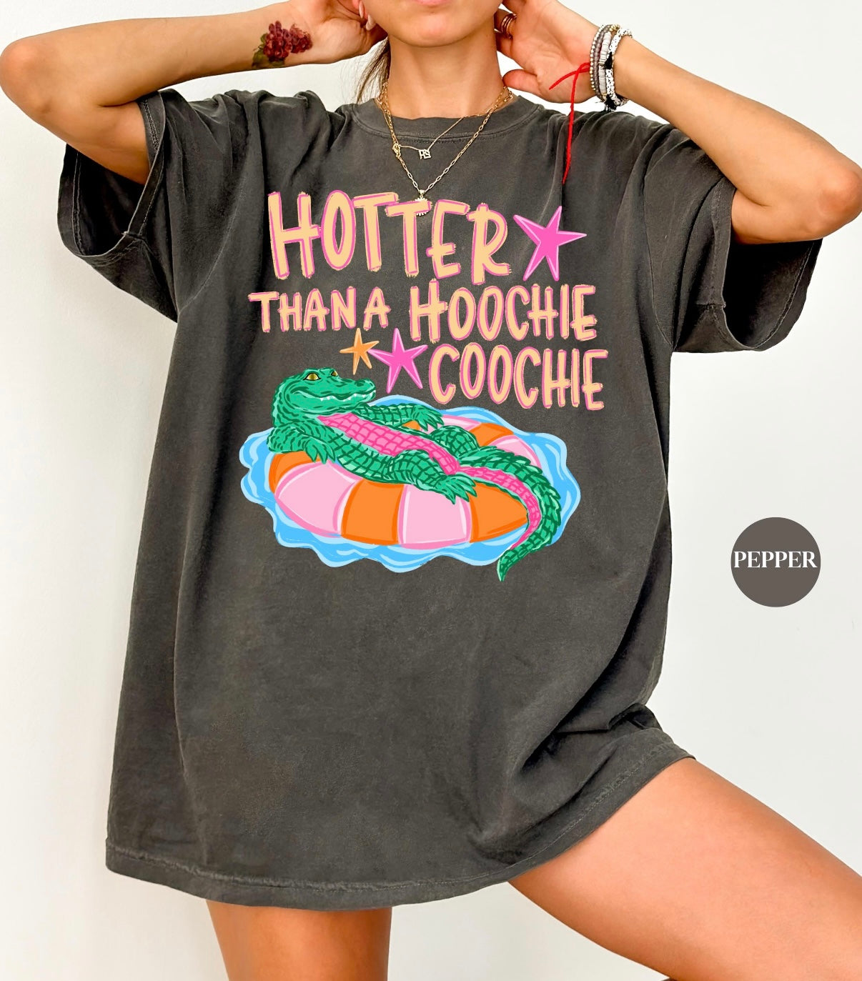 Hotter Than a Hoochie Coochie Tee | Funny Southern Graphic Shirt | Retro Alligator Comfort Colors Tee