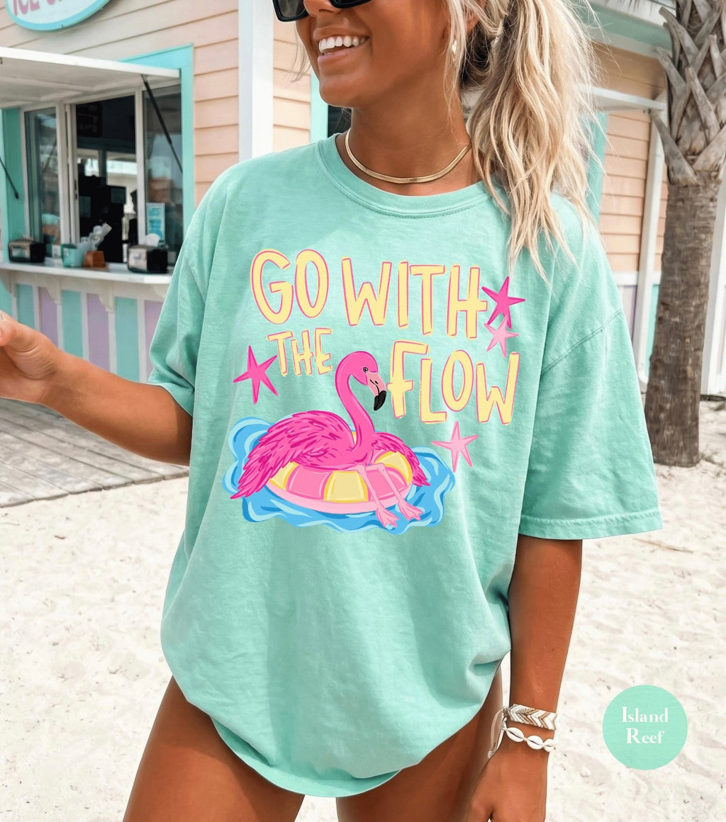 Go With the Flow Flamingo Graphic Tee | Fun Summer Comfort Colors Shirt | Beach, Pool & Vacation Vibes
