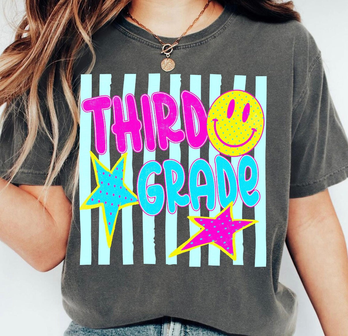 Neon Stripe Grade Level Teacher Tee | Pre-K, Kindergarten, 1st–4th Grade Teacher Shirt