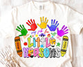 Love My Job for All the Little Reasons Teacher Tee | Colorful Crayon & Handprint Back to School Shirt