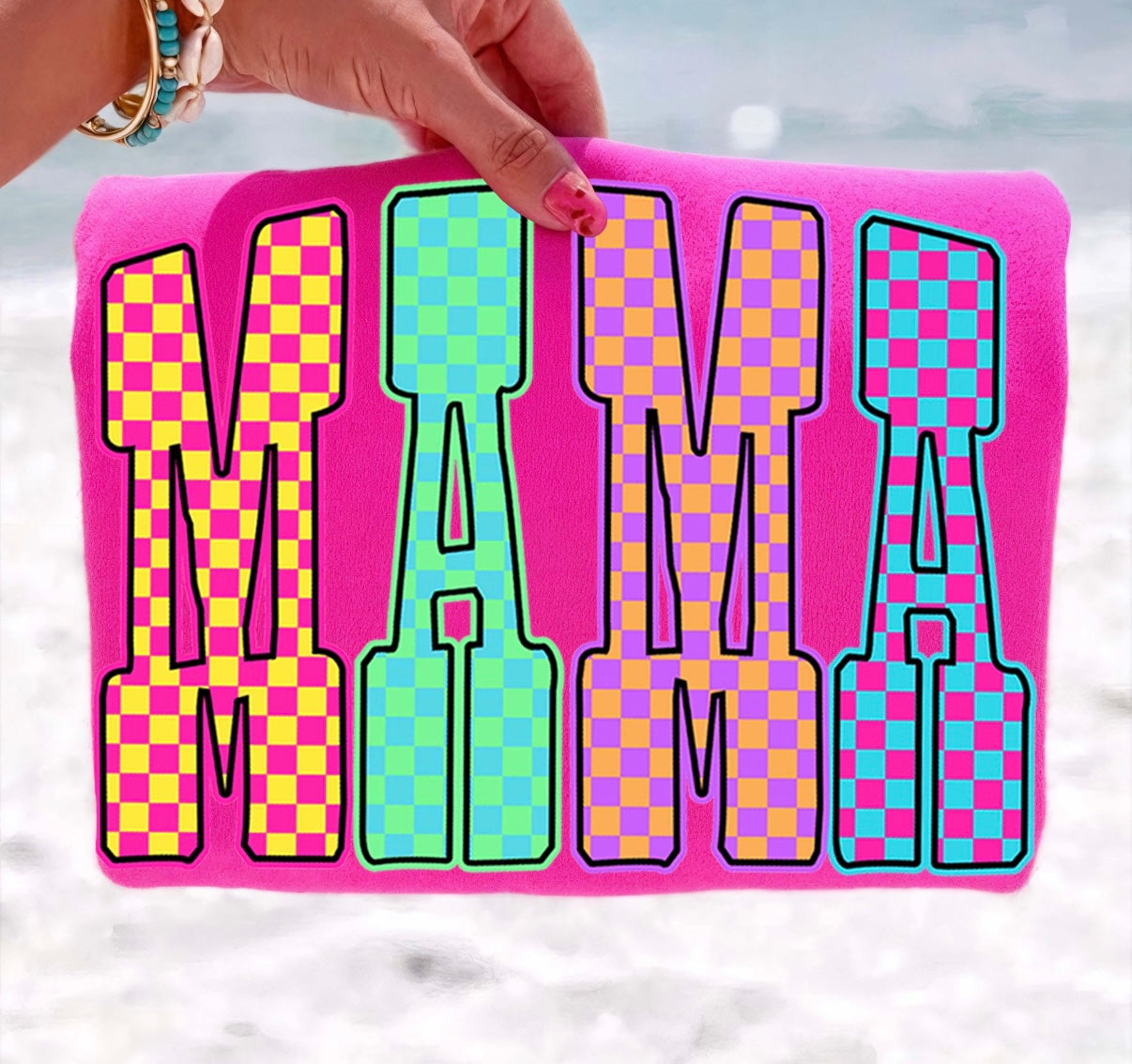 Retro Checkerboard Mama Tee | Colorful Neon Mama Shirt | Trendy Motherhood Graphic Tee | Comfort Colors Shirt