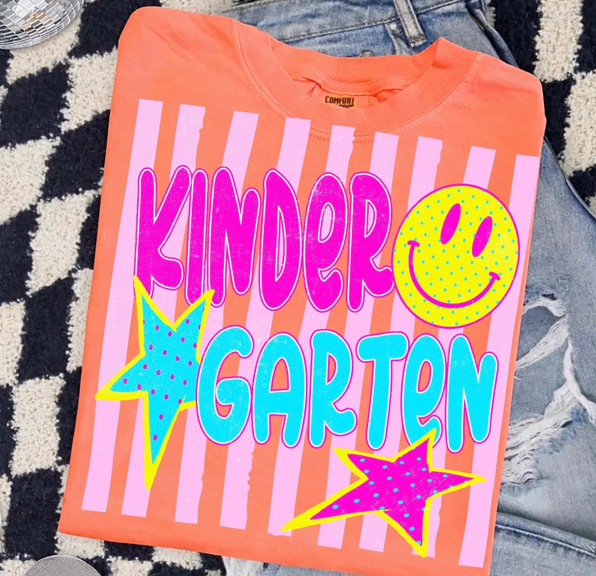 Neon Stripe Grade Level Teacher Tee | Pre-K, Kindergarten, 1st–4th Grade Teacher Shirt