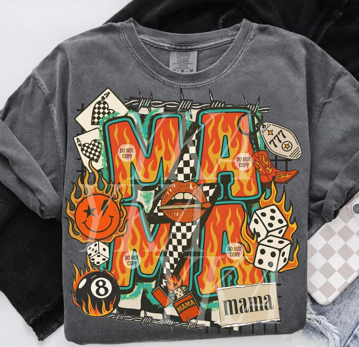 Retro Flame Mama Graphic Tee | Edgy Vintage Mom Shirt | Trendy Comfort Colors Mama Tee