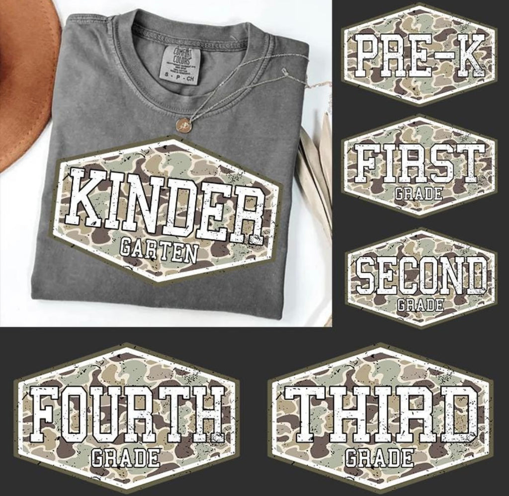 Retro Camo Grade Level Teacher Tee | Pre-K, Kindergarten, 1st, 2nd, 3rd & 4th Grade Teacher Shirt