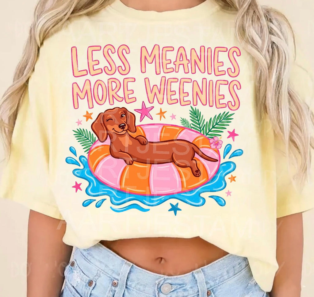 Less Meanies More Weenies Dachshund Summer Tee | Funny Wiener Dog Shirt | Dog Lover Graphic Tee