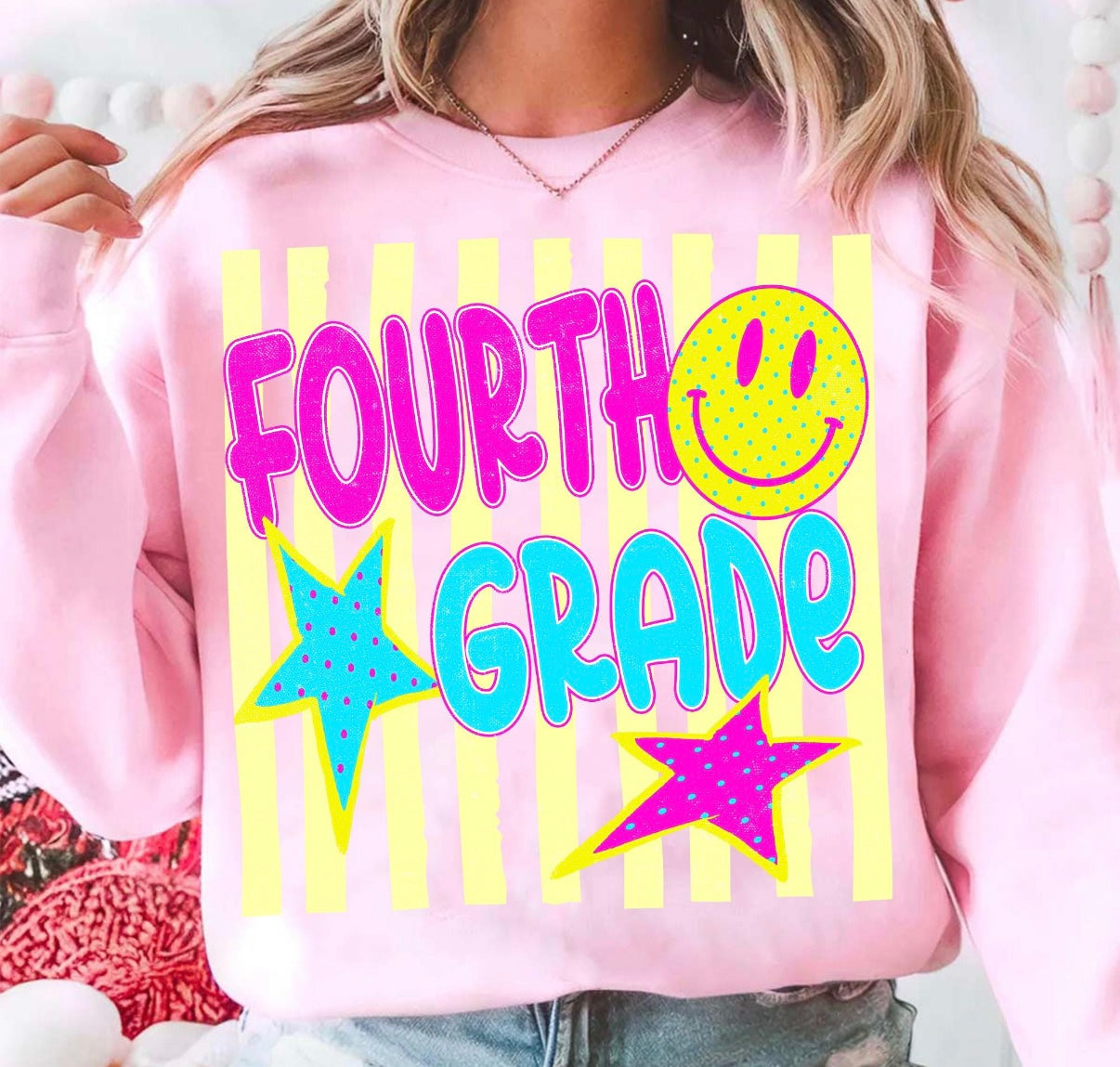 Neon Stripe Grade Level Teacher Tee | Pre-K, Kindergarten, 1st–4th Grade Teacher Shirt
