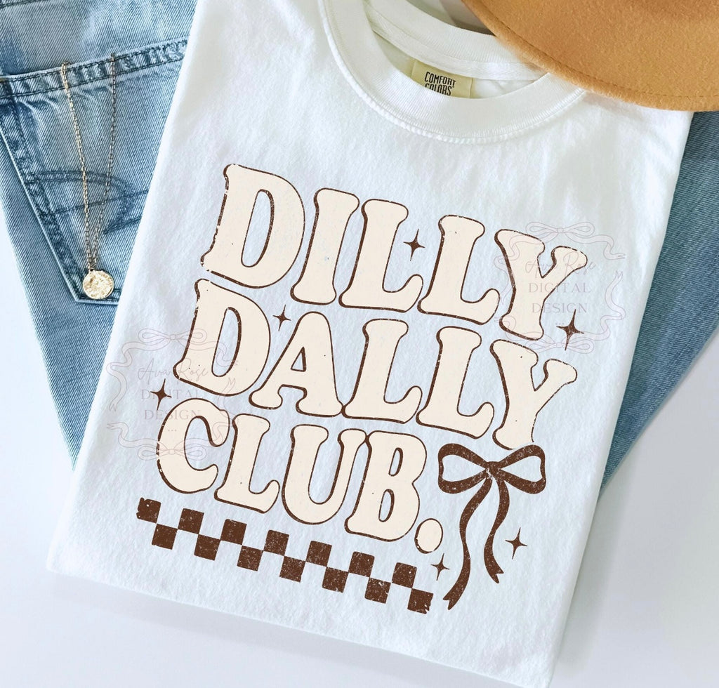 Dilly Dally Club Retro Graphic Tee | Coquette Bow Shirt | Trendy Western-Inspired Comfort Colors Tee