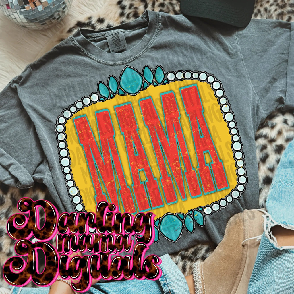 Mama Graphic Tee | Western Mama Shirt | Turquoise & Pearl Cowgirl Tee | Women’s Boutique Graphic T-Shirt | Country Style