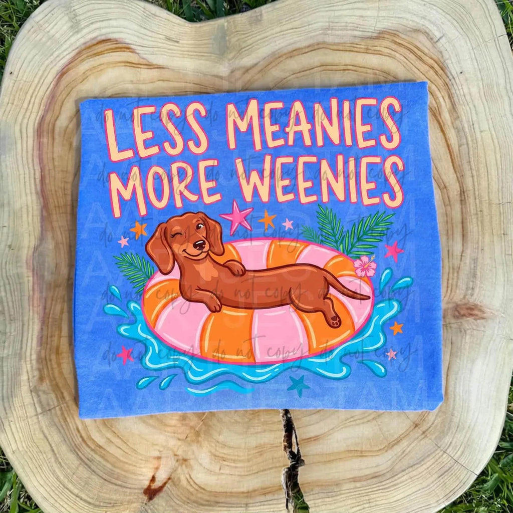 Less Meanies More Weenies Dachshund Summer Tee | Funny Wiener Dog Shirt | Dog Lover Graphic Tee